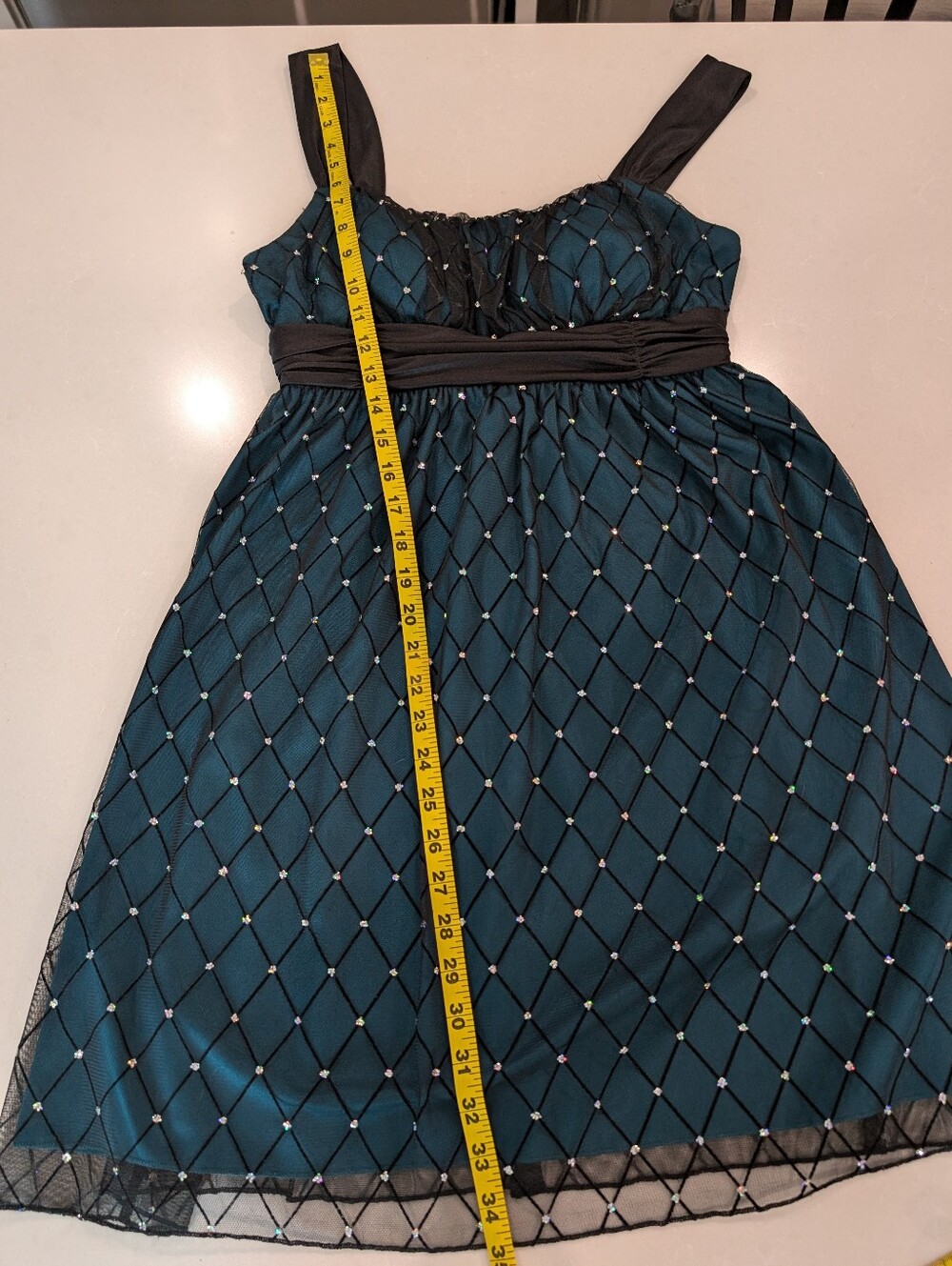 Iz Byer California Vintage Juniors Teal & Black with Silver Sequin A-Line Dress - Picture 9 of 11